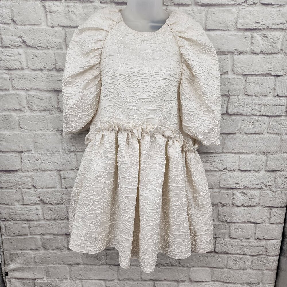 ASOS EDITION Curve Textured Mini Dress with Ruffle Detail in ivory US 4